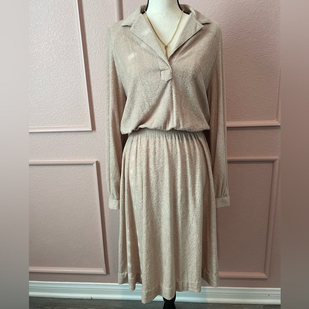 Vintage Beige Women's Dress Long Sleeve